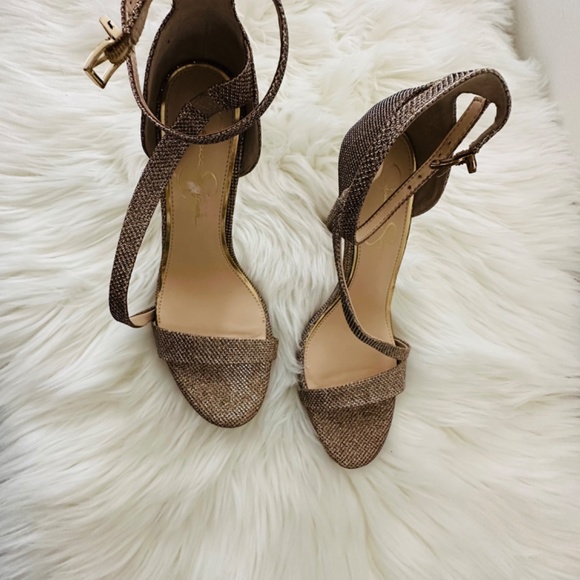 Rose Gold Sparkle Fabric Ankle Strap Strappy Dress Sandals - Picture 4 of 4